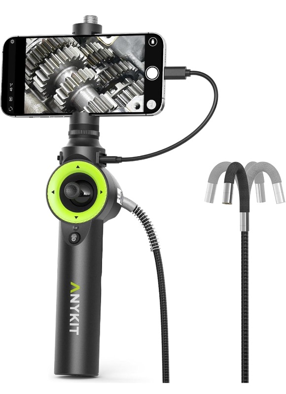 Photo 1 of Anykit 360° 4 Ways Articulating Borescope, Industrial Endoscope with 0.26 in Articulated Snake Camera, Inspection Camera with 4 Adjustable LED Lights Compatible with iPhone and Android - 3.3ft