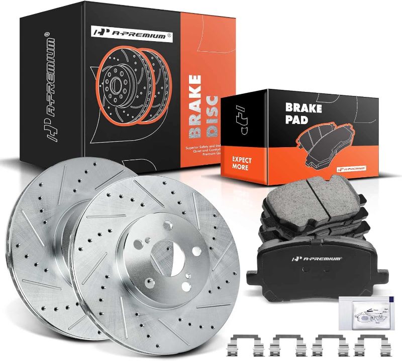 Photo 1 of A-Premium 10.83 inch(275mm) Front Drilled and Slotted Disc Brake Rotors + Ceramic Pads Kit Compatible with many vehicles 