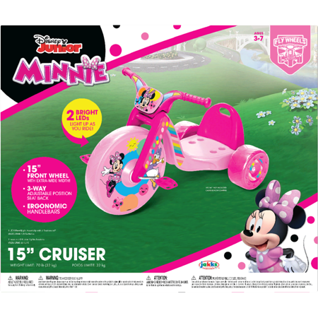 Photo 1 of Minnie Mouse Ride-On 15" Fly Wheels Cruiser Tricycle Bike, Trike Has Built-In Light on Both Sides of Big Wheel, Ages 3-7, for Kids 41”-44” Tall - 70 lbs. Weight Limit