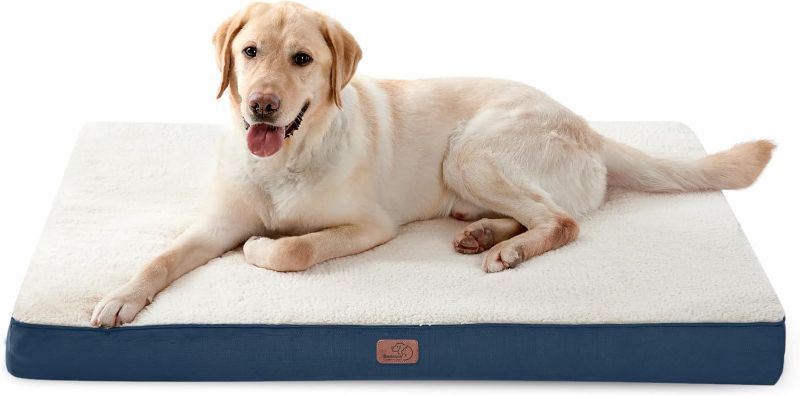 Photo 1 of Bedsure Large Dog Bed - Big Orthopedic Dog Beds with Removable Washable Cover, Egg Crate Foam Pet Bed Mat, Suitable for Up to 65lbs, Denim Blue