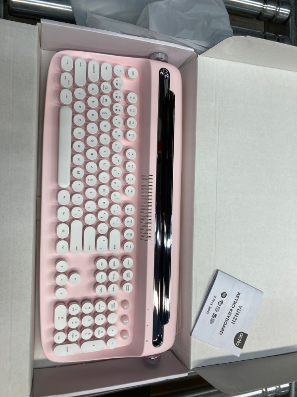 Photo 2 of YUNZII ACTTO B503 Wireless Typewriter Keyboard, Retro Bluetooth Aesthetic Keyboard with Integrated Stand for Multi-Device (B503, Baby Pink)