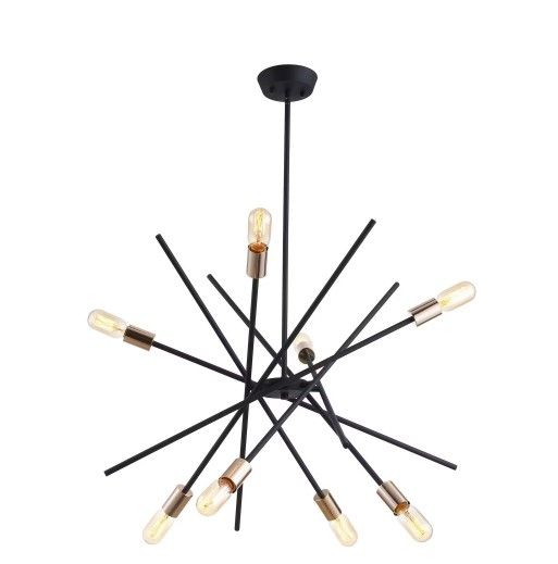 Photo 1 of 8-Light Sand Black and Golden Sputnik Sphere Chandelier Mid-Century Pendant Light for Bedroom, Kitchen, Island