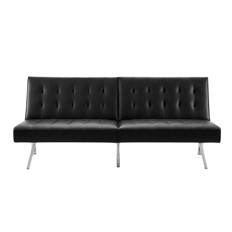 Photo 1 of Naomi Home Tufted Split Back Futon Sofa Bed, Linen Couch Bed, Futon Convertible Sofa Bed with Chrome Legs, Folding, Reclining Small Convertible Couch, Futon Couches for Living Room Black 