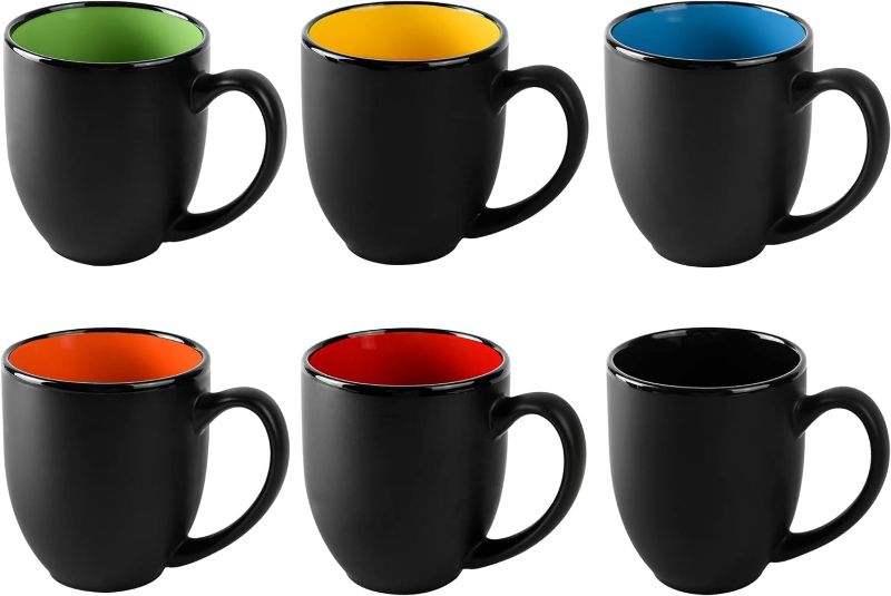 Photo 1 of 16oz ceramic Coffee Mug Sets with Large Handles Matte Black Porcelain Mug Multiple colors Cups for Coffee, Tea, Juice, Cocoa Set of 6 (16oz)