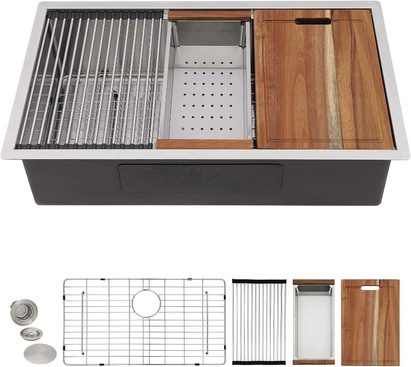Photo 1 of 30 Undermount Kitchen Sink - Fulorni 30"x19" Kitchen Sink Ledge Workstation Under Counter 16 Gauge Stainless Steel Single Bowl Sink Basin