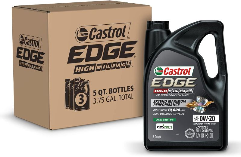 Photo 1 of Castrol Edge High Mileage 0W-20 Advanced Full Synthetic Motor Oil, 5 Quarts, Pack of 3