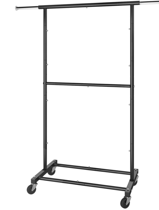 Photo 1 of Double Rod Clothing Garment Rack, Rolling Clothes Organizer on Wheels for Hanging Clothes, Black