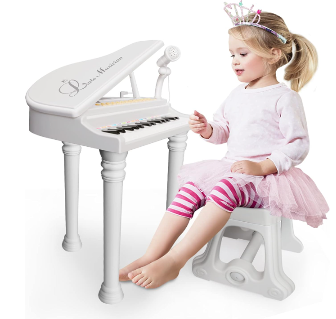 Photo 1 of Love&Mini Piano Toy Keyboard White 31 Keys for Age 3+ Year Old Girls Boys Birthday Gifts, Kids Keyboard Toy Instruments White Piano with Microphone and Stool