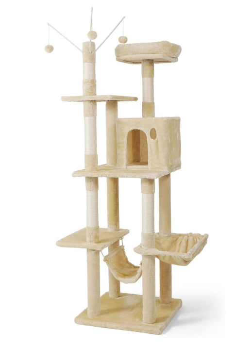 Photo 1 of CAPHAUS Tall Climbing Modern Indoor Play Tower for Large Cats Kittens, 70-Inch with Top Perch, Cat Cave Condo, Cat Tree w Hammock, Multi-Level Cat Activity Tree w Cute Scratching Posts