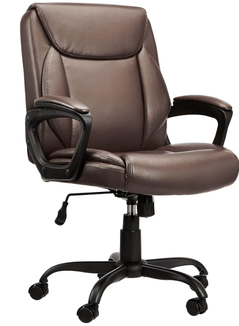 Photo 1 of  Classic Puresoft PU Padded Mid-Back Office Computer Desk Chair with Armrest - Brown, 25.75"D x 24.25"W x 42.25"H