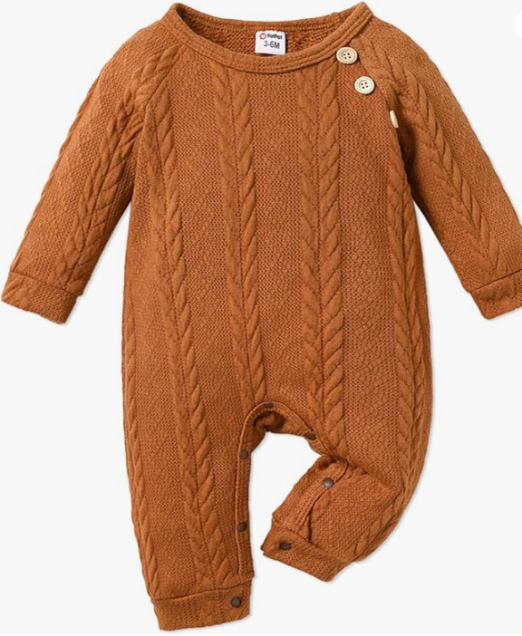 Photo 1 of PATPAT Infant Baby Romper Long Sleeve Solid Cable Knit Sweater Jumpsuit One-Piece Outfit for Boys and Girls