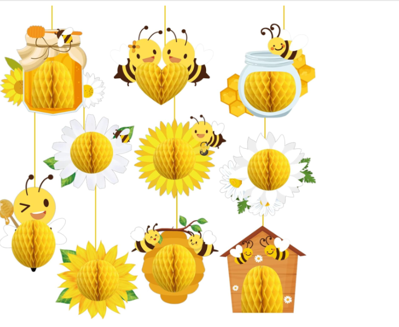 Photo 1 of 10PCS Bee Honeycomb Balls Decorations Centerpieces for Tables Bumble Bee Hanging Ceiling Sign Bee Baby Party Supplies for Honey Bee Theme Birthday Baby Shower Gender Reveal Bridal Shower Party Favor