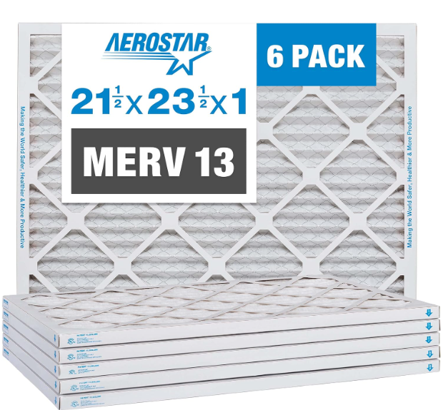 Photo 1 of Aerostar 21 1/2x23 1/2x1 MERV 13 Pleated Air Filter, AC Furnace Air Filter, 6 Pack (Actual Size: 21 1/2" x 23 1/2" x 3/4")
