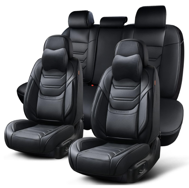 Photo 1 of ***MISSING HOOKS*** Full Black Car Seat Cover Set - Leather, Breathable, Universal Fit for Most Vehicles