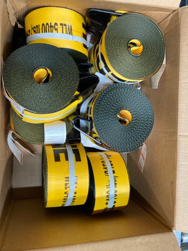 Photo 2 of *ONLY NINE STRAPS* Mytee Products (10 Pack) Kinedyne Winch Straps 4" x 30' Gold Heavy Duty Tie Down w/Flat Hooks WLL# 5400 lbs | 4 Inch Cargo Control for Flatbed Truck Utility Trailer