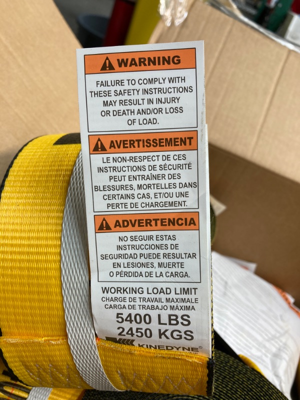 Photo 4 of *ONLY NINE STRAPS* Mytee Products (10 Pack) Kinedyne Winch Straps 4" x 30' Gold Heavy Duty Tie Down w/Flat Hooks WLL# 5400 lbs | 4 Inch Cargo Control for Flatbed Truck Utility Trailer