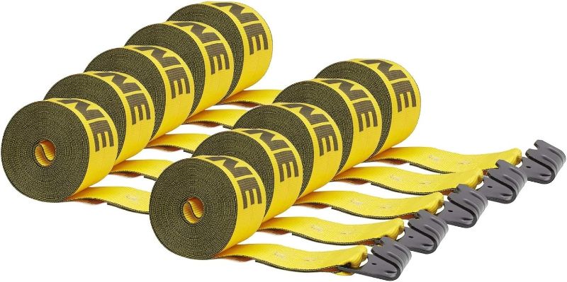 Photo 1 of *ONLY NINE STRAPS* Mytee Products (10 Pack) Kinedyne Winch Straps 4" x 30' Gold Heavy Duty Tie Down w/Flat Hooks WLL# 5400 lbs | 4 Inch Cargo Control for Flatbed Truck Utility Trailer