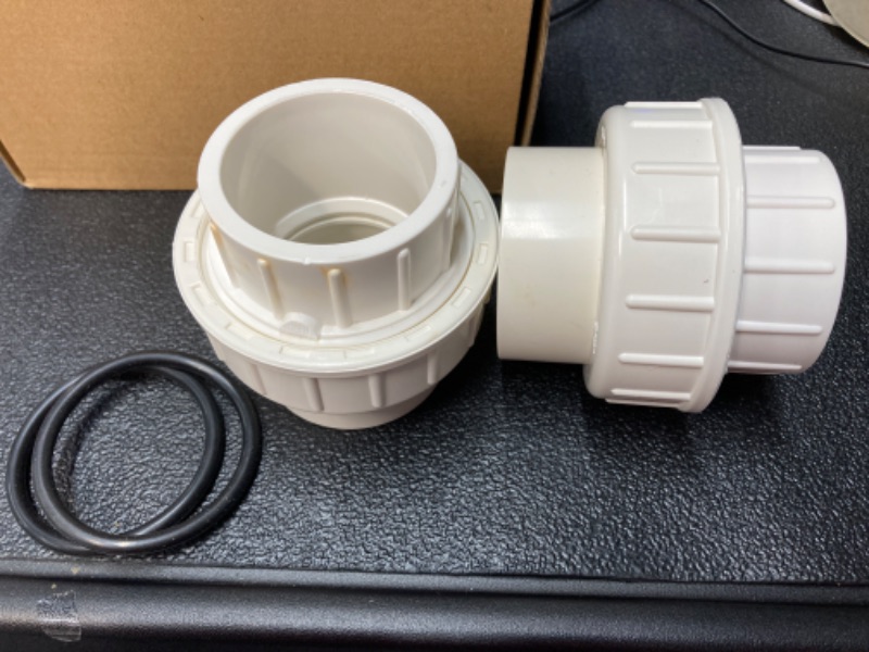 Photo 2 of 2Pcs PVC Union Pipe Fitting, 1-1/2 inch PVC Slip Union Coupling Adapter, PVC Union Coupling Fittings Set with Slip Socket Port Connection, PVC Union for Swimming Pools and Outdoor Plumbing Application
Brand: YTFSA