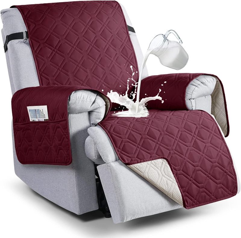 Photo 1 of 100% Waterproof Recliner Chair Covers, Recliner Cover Non-Slip Dog Chair Cover Furniture Protector Washable Slipcover with Pocket, Elastic Straps for Pets, Dogs Burgundy