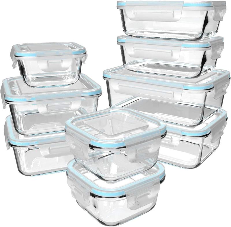 Photo 1 of 18 Piece Glass Food Storage Containers with Lids, Glass Meal Prep Containers, Glass Containers for Food Storage with Lids, BPA Free & Leak Proof (9 lids & 9 Containers)