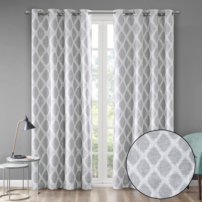 Photo 1 of *Only ONE* Sun Smart Blakesly Blackout Curtains Patio Window, Ikat Print, Grommet Top Living Room Decor, Living Room Decor, Thermal Insulated Light Blocking Drape for Bedroom and Apartments, 50" x 84", Grey *ONLY ONE*