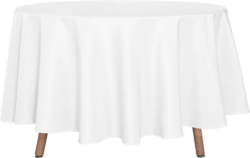 Photo 1 of 60 Inch Polyester Table Cover, Table Cloth for Dining Table, Party, Wedding, White