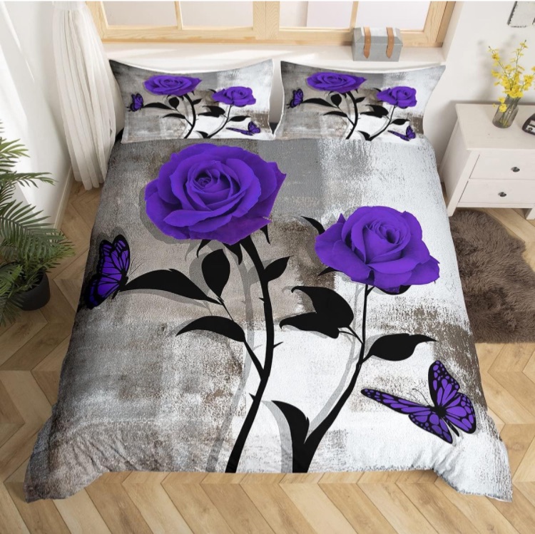 Photo 1 of Bedding Set for Adult,Romantic Rose Butterfly Comforter Cover Bedroom Decor,Contemporary Quilt Cover with 2 Pillowcases
