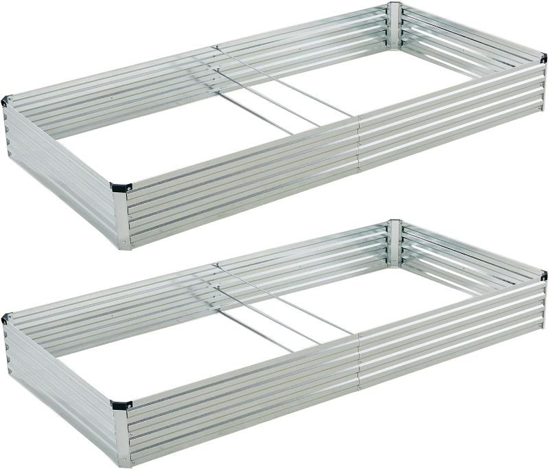 Photo 1 of 8x4x1ft(2 Pack) Galvanized Raised Garden Bed,Outdoor Planter Box Metal Patio Kit Planting Bed for Vegetables Flowers Herb,Silver
