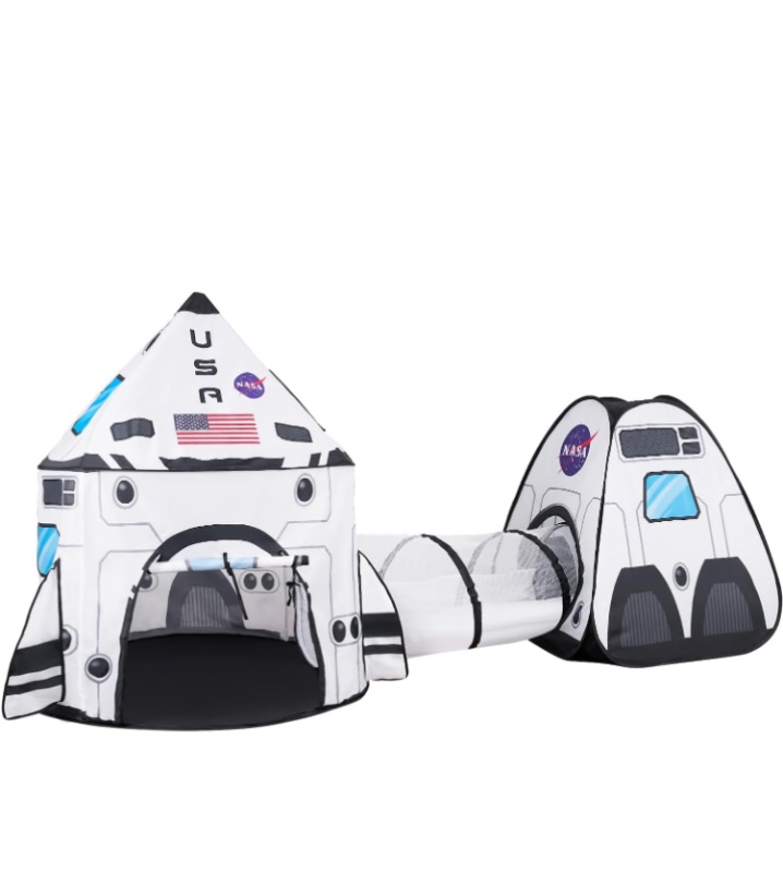 Photo 1 of JOYIN White Rocket Ship Play Tent Pop up Play Tent with Tunnel and Playhouse Kids Indoor Outdoor Spaceship Tent Set