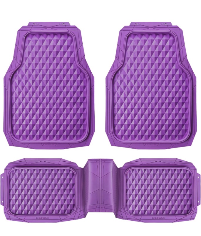 Photo 1 of CAR PASS Heavy Duty Rubber Car Mats, Deep Dish All-Weather Floor Mat for Car Full Set Durable Anti-Slip 3D Rhombus Waterproof Trim to fit Liner Universal Fit Automotive,Sedan,SUV,Truck, 3 Pcs Purple