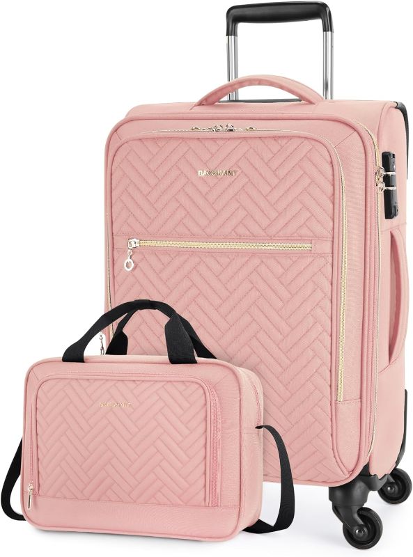 Photo 1 of BAGSMART 20 Inch Carry On Suitcase, Lightweight, Expandable, TSA Lock, Polyester, Pink