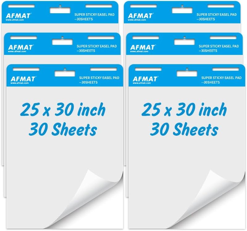 Photo 1 of AFMAT Sticky Easel Pads, 6 Pads, Chart Paper for Teachers, Large Self Stick Flip Chart Paper, 25 x 30 Inches, 30 Sheets/Pad, Flip Chart Paper with Sticky Back