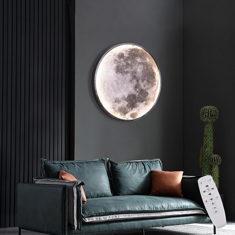 Photo 1 of 3D Moon LED Wall Lamp Modern Art Deco Lighting, Remote Control Lighting with 3 Colors Changing, Acrylic Lamp for Living Room Bedroom (9.5in)