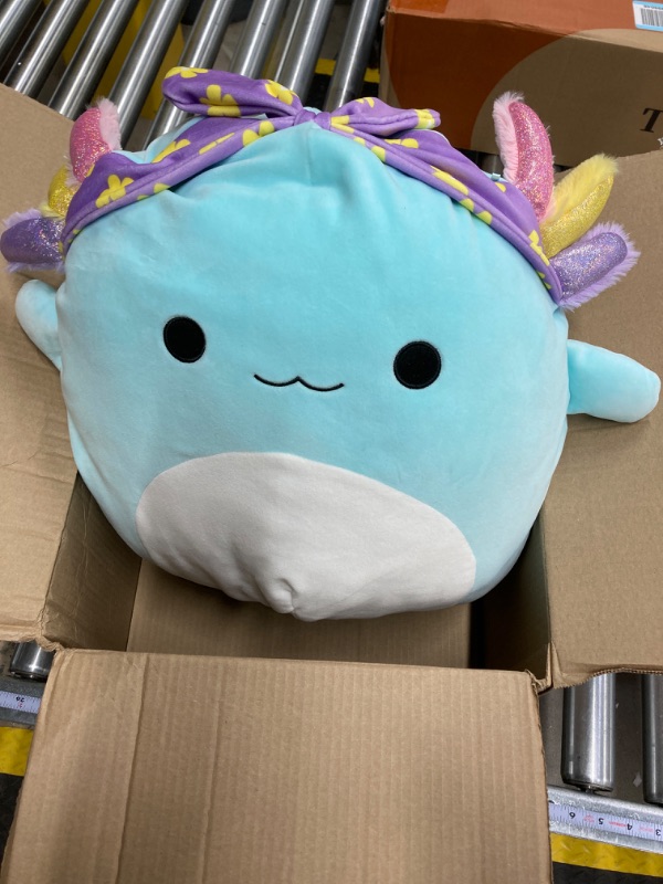 Photo 2 of Squishmallows Original 16-Inch Irina Teal Axolotl with Rainbow Gills and Purple Bandana - Official Jazwares Large Plush