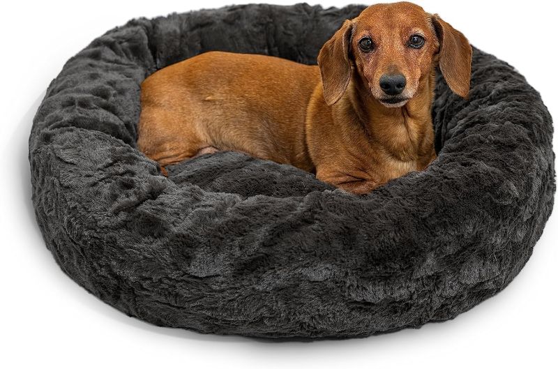 Photo 1 of Best Friends by Sheri The Original Calming Donut Cat and Dog Bed in Lux Fur Charcoal Mink, Small 23"