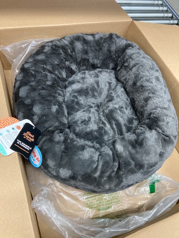 Photo 2 of Best Friends by Sheri The Original Calming Donut Cat and Dog Bed in Lux Fur Charcoal Mink, Small 23"