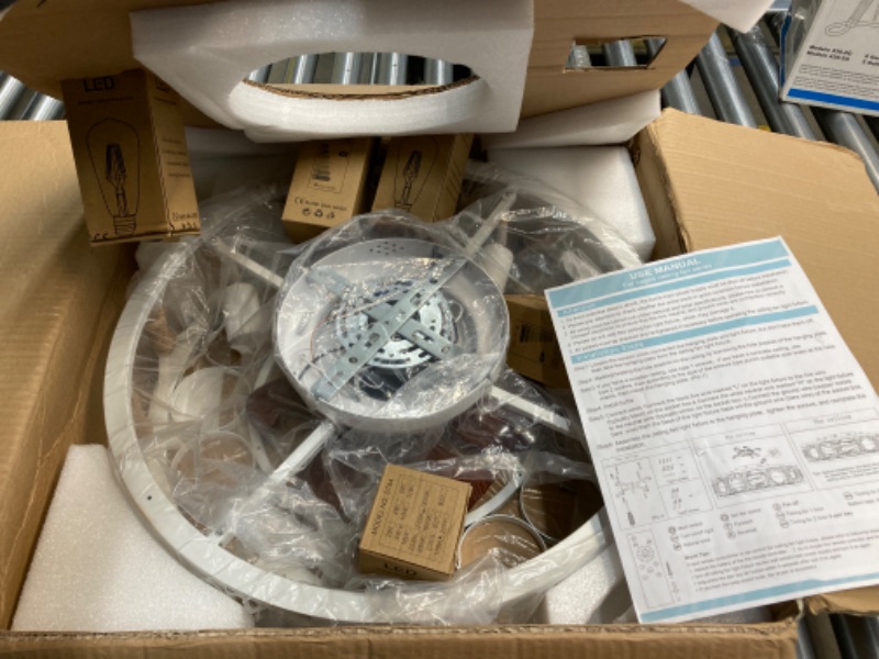 Photo 1 of BUXVRCS 19.68'' Flush Mount Caged Ceiling Fan with Lights, Farmhouse Rustic Low Profile Ceiling Fans, 4-Light Vintage Enclosed Ceiling Fan Lighting Fixture Remote Control (Including 5 Bulbs) (White)