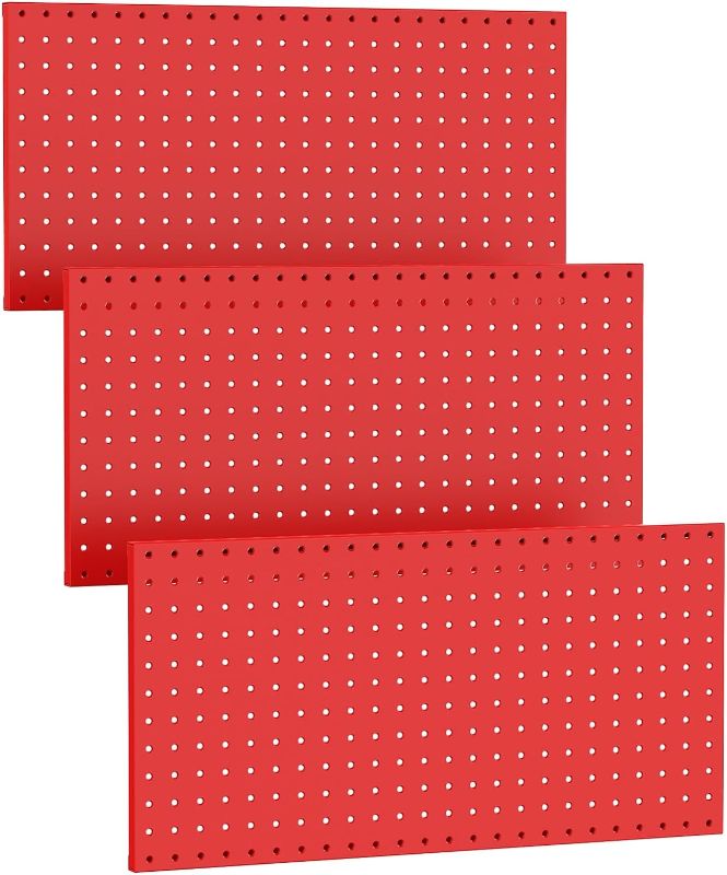 Photo 1 of *MISSING HARDWARE* TORACK 3Pcs Metal Pegboard Panels for Wall Garage Utility Tools Pegboard Storage System for Workbench, Shop, Shed Modular Peg Board Organizer Board Kit(Pack of 3, RED)