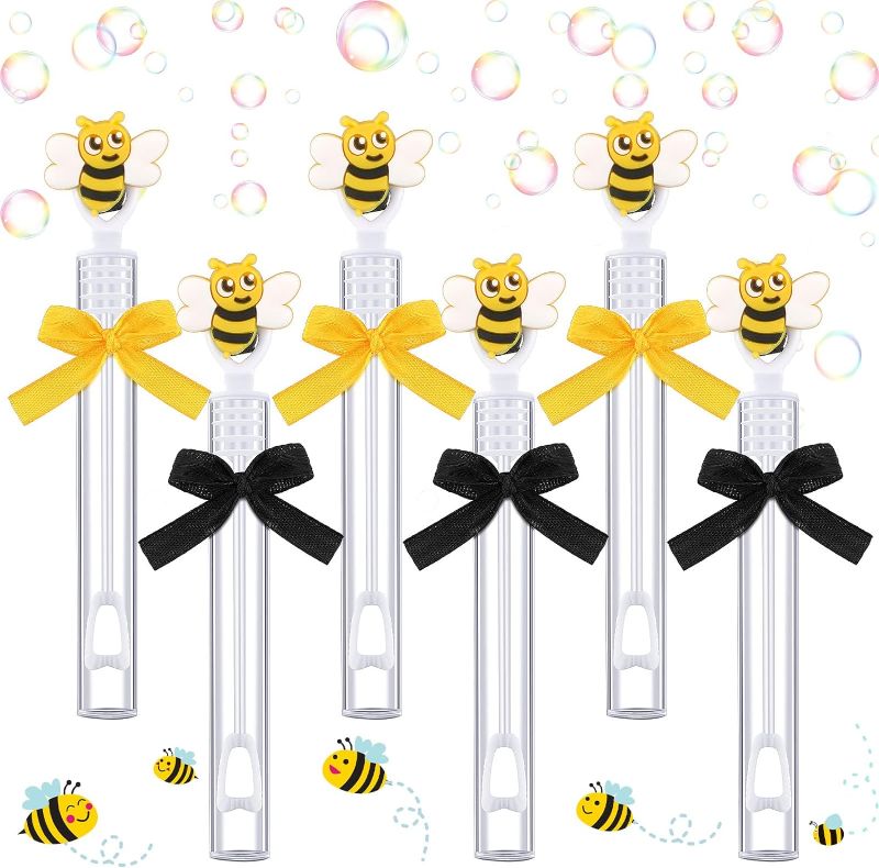 Photo 1 of 40 Pack Mini Bubble Wands Bubbles with Ribbon DIY Party Favors Decorations Clear Bubble Wand Outdoor Gift for Party Support Birthday Festival Celebration (Bee)