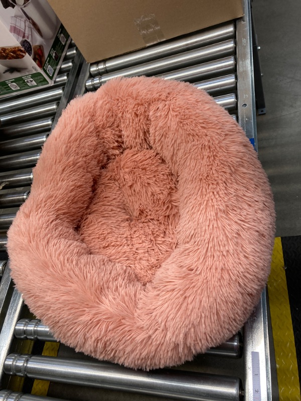 Photo 1 of BODISEINT Modern Soft Plush Round Pet Bed for Cats or Small Dogs, Mini Medium Sized Dog Cat Bed Self Warming Autumn Winter Indoor Snooze Sleeping Cozy Kitty Teddy Kennel Medium 24'' Pink