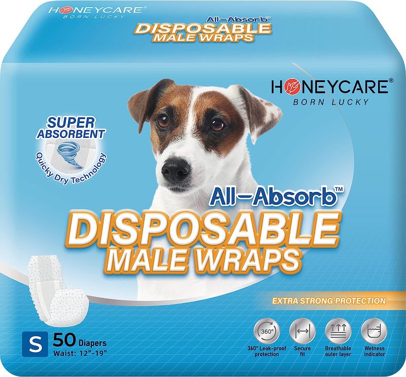 Photo 1 of All-Absorb Disposable Male Dog Wraps, 50 Count, Small