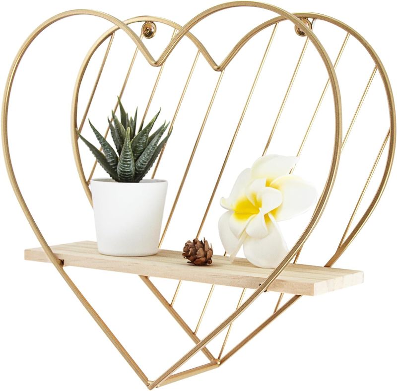 Photo 1 of Afuly Floating Shelf Wall Mounted Gold Heart Shaped Hanging Shelves for Wall Modern Minimalist Shelf Storage Organizer Rack for Bedroom Living Room Nursery Room Decor Christmas