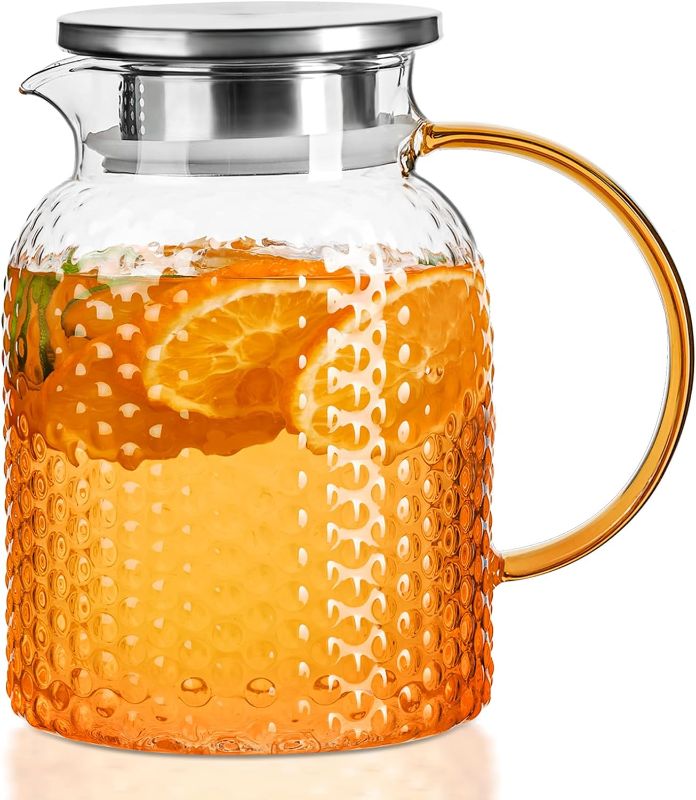 Photo 1 of ** SMALL ITEM ** PARACITY Glass Pitcher Squama Designed 34 oz, High Borosilicate Water Pitcher, Iced Tea Pitcher with Lid and Spout, Large Bore Design for Easy Cleaning, for Cold/Hot Drinks, Iced Tea, Juice, Milk