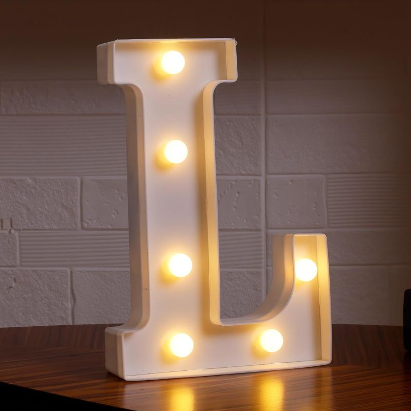 Photo 1 of Led  Letters, 26 Alphabet Marquee Letter Lights, Small Letters with Lights, Battery Powered Letter Sign Lights for Party, Table, Wall Decor (Letter L, Warm White)