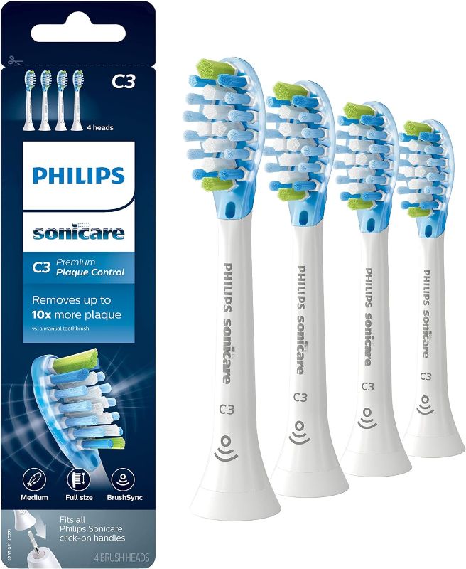 Photo 1 of Philips Sonicare Genuine C3 Premium Plaque Control Toothbrush Heads, 4 Brush Heads, White, HX9044/65