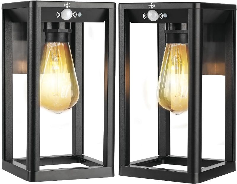 Photo 1 of 2Pack Motion Sensor Outdoor Wall Lanterns,Wireless Upgrade Dusk to Dawn Sconce,Outdoor Wall Light Fixtures.Waterproof Exterior Sconces, E26 Base,Seeded Glass Enhanced Decor for Patio Yard Fence