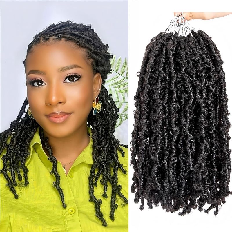 Photo 1 of Butterfly Locs Crochet Hair - 14 Inch 8 Packs Short Butterfly Locs Soft Distressed Faux Locs Crochet Hair Pre Looped Crochet Braids Synthetic Hair Extensions (14 Inch #1B)