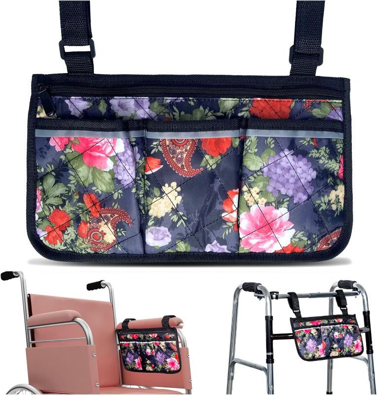 Photo 1 of Wheelchair Bag, Walker Bag, Walker and Wheelchair Accessories for Adults, Water Resistant Storage Pouches for rollator, Electric Wheel Chair (armrest, Back Handle), Seniors, Gift for Woman, Floral