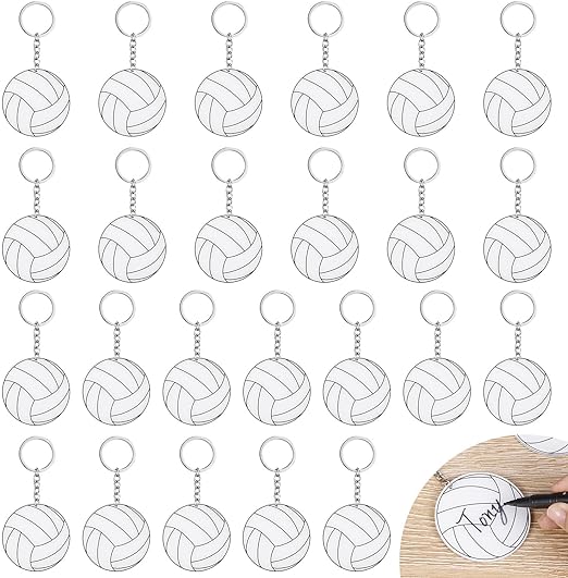 Photo 1 of 24 Pcs Volleyball Acrylic Keychain with 2 Black Markers Bulk for Volleyball Team Gifts Boys Girls School Carnival Reward Volleyball Party Bag Gift Fillers Sports Souvenir Favors