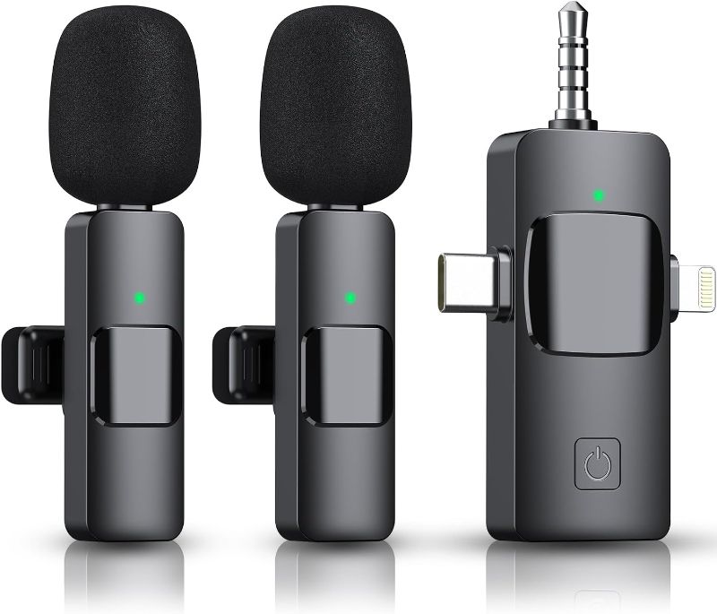 Photo 1 of 3 in 1 Wireless Microphone for iPhone, Camera, Android, iPad, Mini Microphone, USB C Microphone, iPhone Mic, 2.4G Ultra-Low Delay, Microphone for Video Recording/Vlog/TikTok/YouTube/Interview